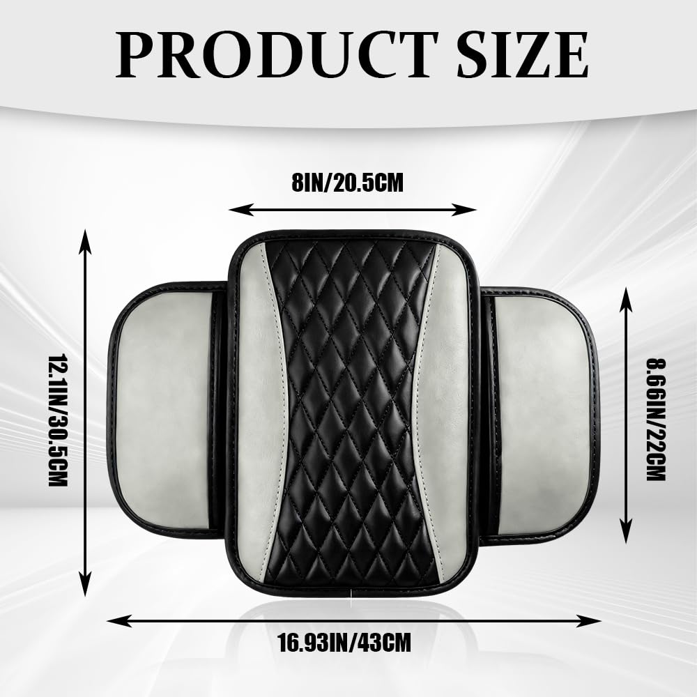 Copertura per console centrale auto, in pelle antiscivolo, cuscino decorativo per bracciolo auto, con 2 sacchetti portaoggetti, copertura protettiva universale per auto, camion, SUV (bianco)