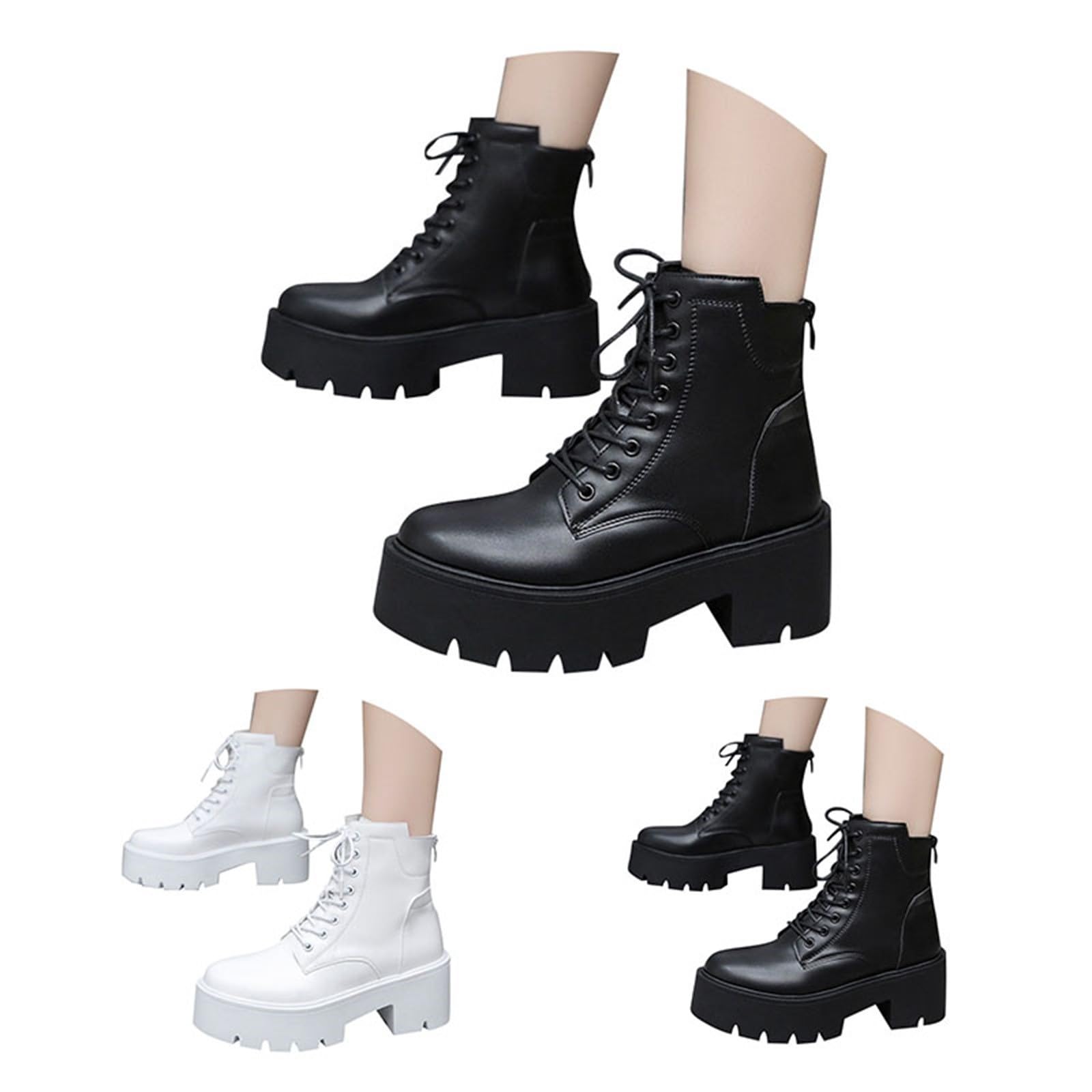Genérico Botines Mujer Vestir con Cordones Plataforma Botas Punta Redonda Elegantes Zapatos Suaves Cómodas Caminar Bota Informales Antideslizantes Botin para Otoño Invierno Trabajo Paseo y Uso Diario