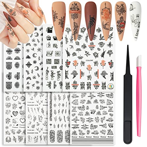Black Nail Art Sticker Decal Set, 3D Self Adhesive Nail Stickers, Flower Nail Stickers, Vintage Flower Vine Leaf Nail Art Decals, Nail Art Stickers For Nail Art Design, Nail Stickers For Girls, Diy Nail Art Decorations For Nail Salons… #TOP15
