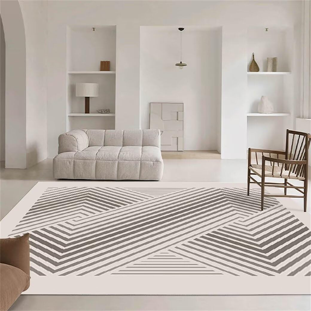 Tapis design salon gris à motif rayé français 100x210 cm haut de gamme
