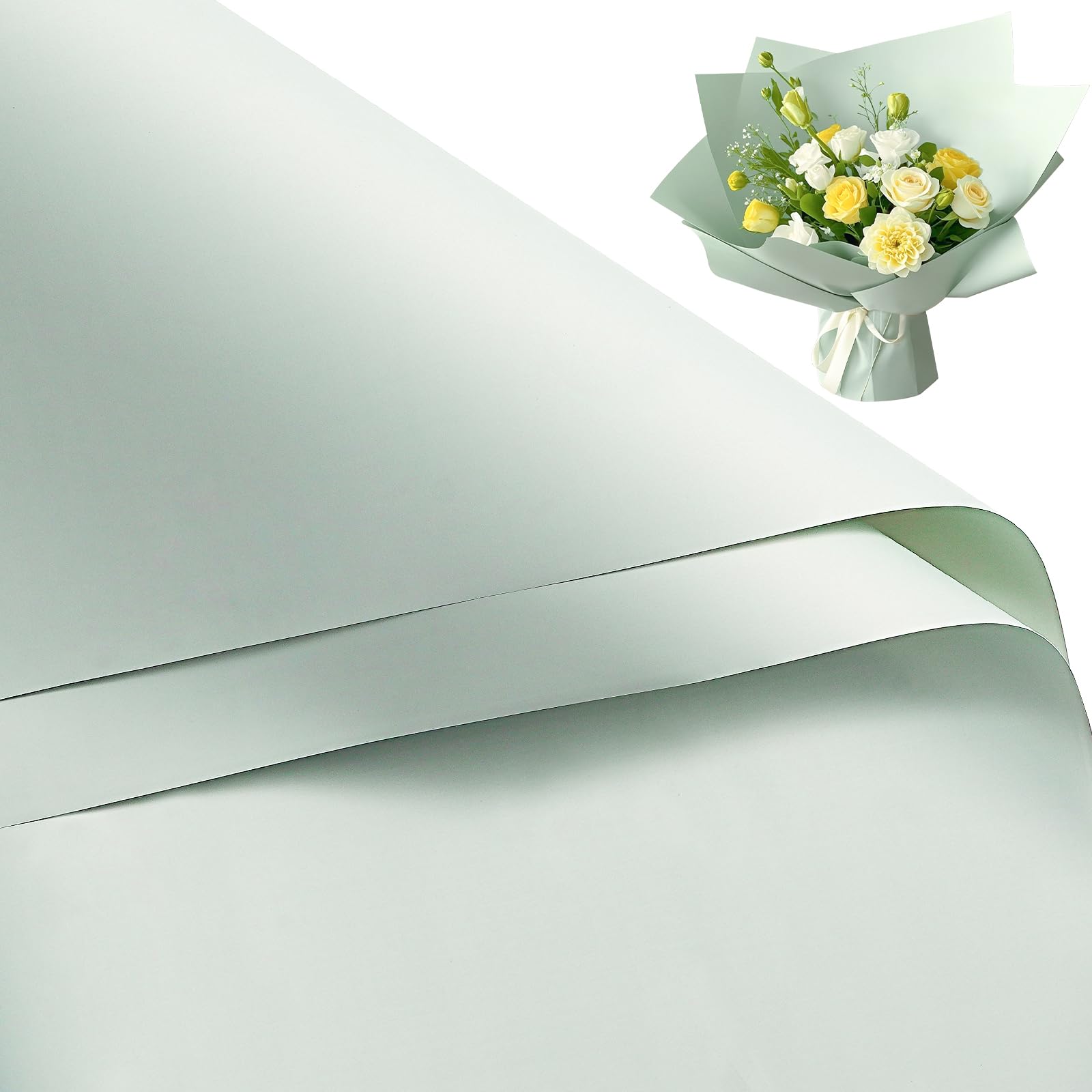 RUSPEPA 20 Sheets Flower Wrapping Paper, Waterproof Floral Bouquet Packaging Paper, Florist Supplies for Birthdays, Parties, Weddings and DIY Crafts - Light Green