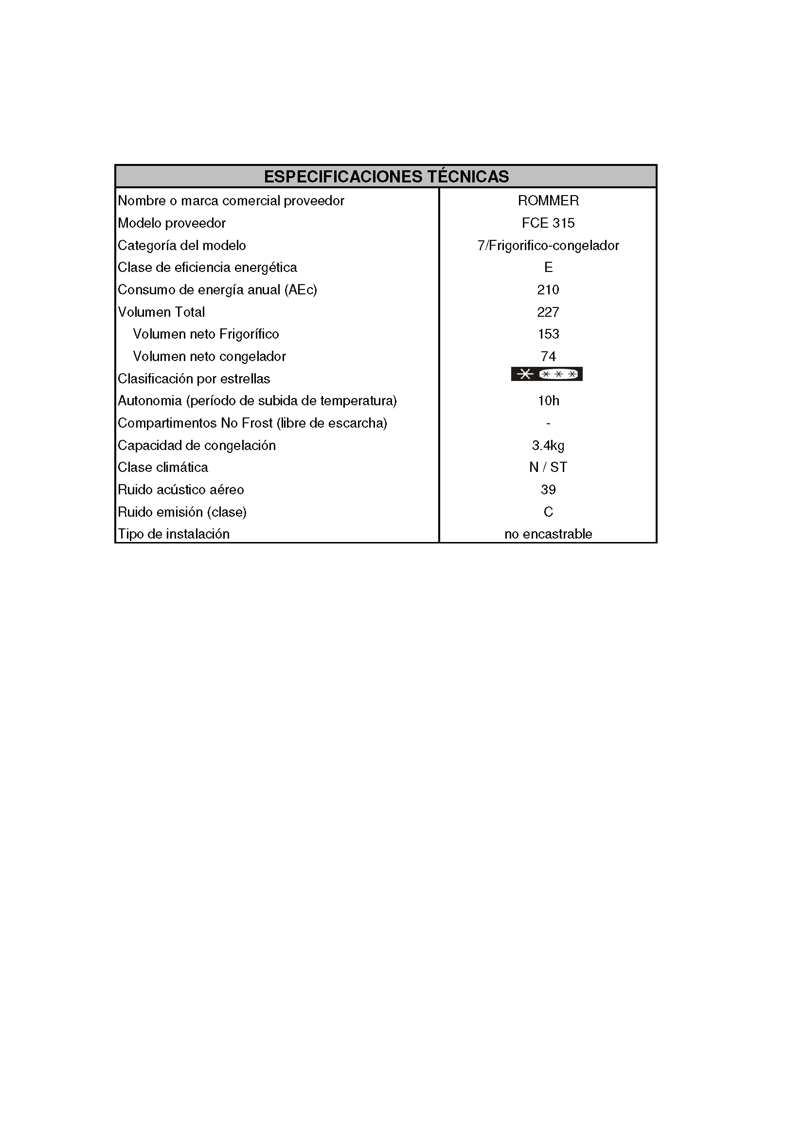 Rommer Figorifico Combi FCE 315, Capacidad 227 Litros, color Blanco