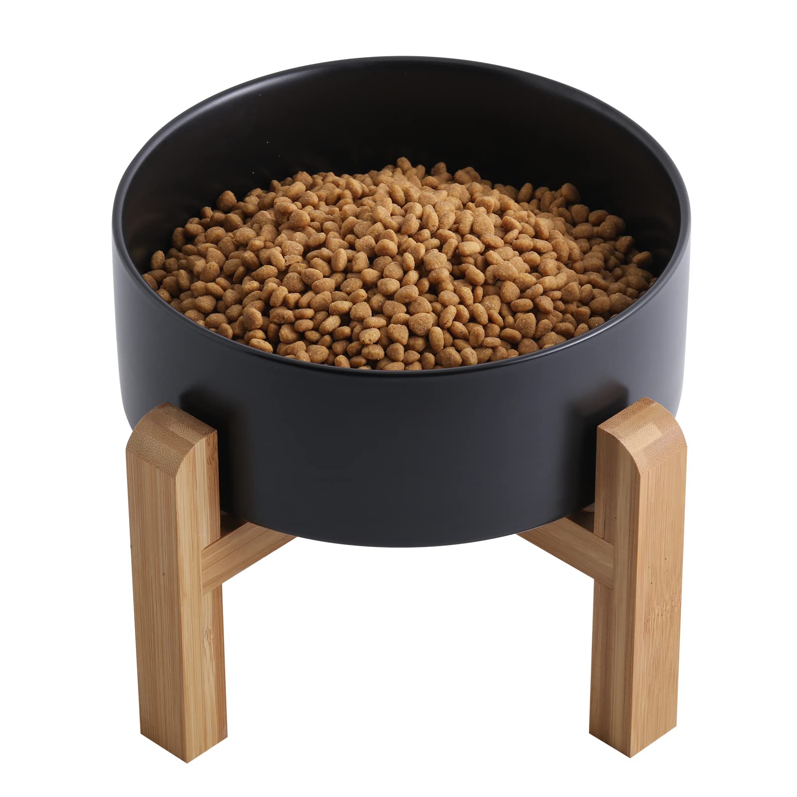 Addogyy Black Elevated/Raised Dog Bowl Ceramic with Wood Stand for Medium Large Breed,Dog Food Water Dish Heavy Weighted, Non Slip Modern Cute Porcelain 6 Inch Pet Bowl โ image 1