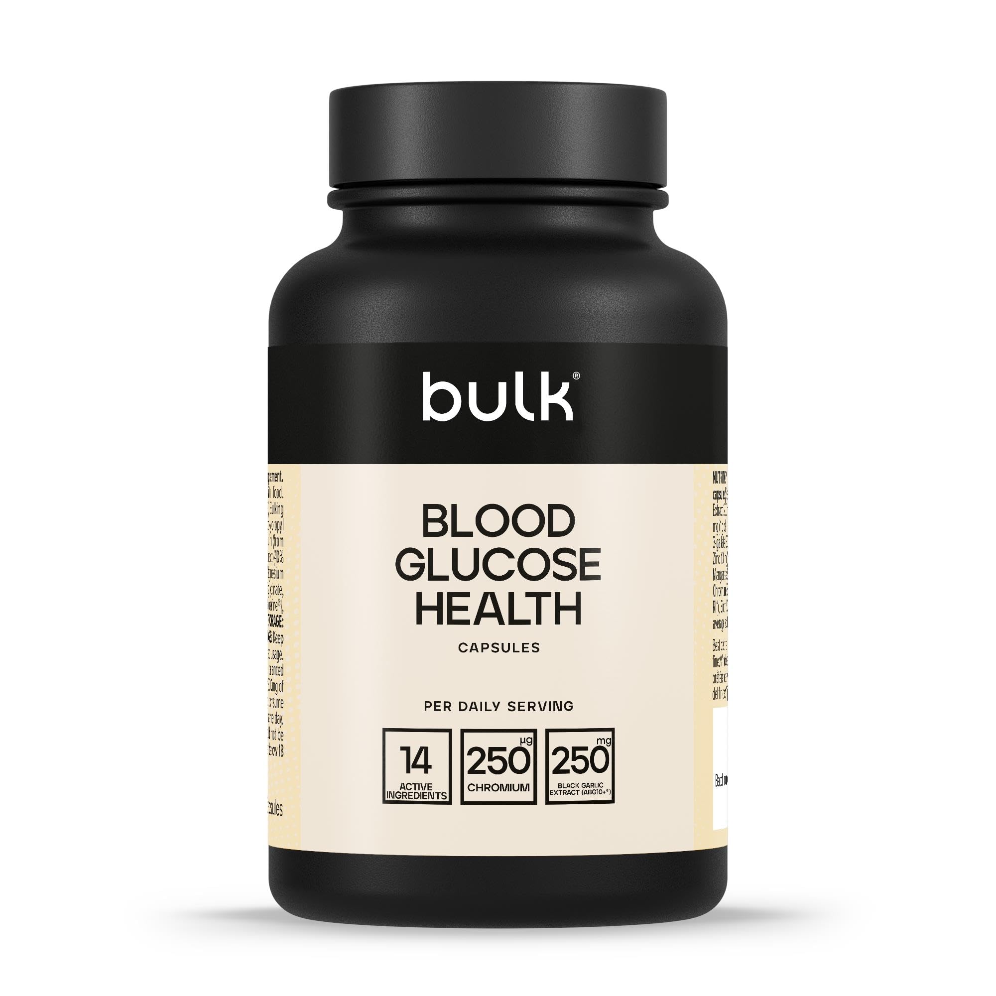 BulkBlood Glucose Supplement Capsules, Blood Sugar, GDA, Chromium, Cinnamon, Zinc, Pack of 60, 30 Servings, Packaging May Vary