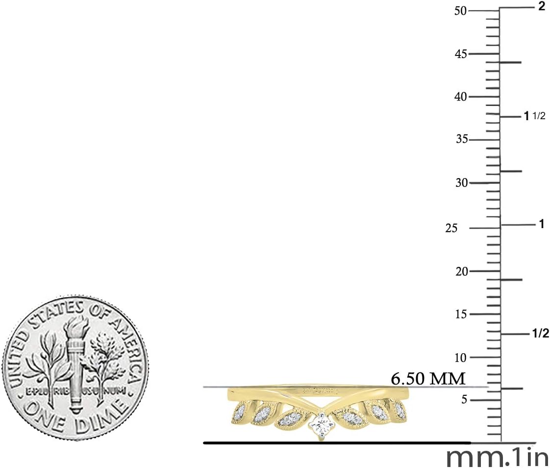 Dazzlingrock Collection 0.10 Ctw Round White Natural Diamond Women Chevron Crown Leaf Wedding Band 1/10 CT, 10K Real Solid Gold - Image 5