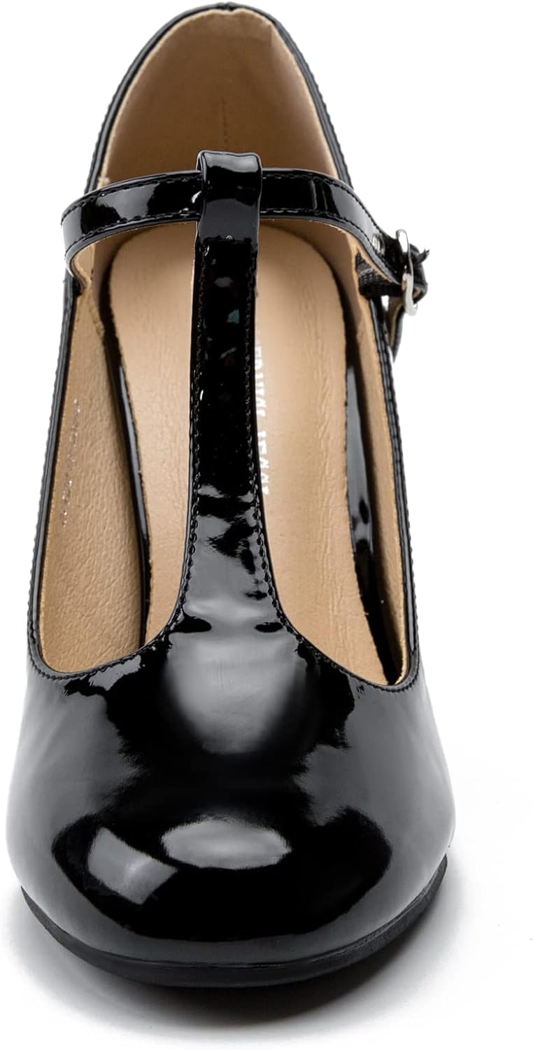 Women's T-Strap Mary Jane Pumps, Chunky Heel, Vintage Style, 3.54 Inch Round Toe Dress Shoes - Image 7