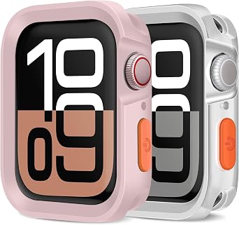 Amizee 2 Pack Rugged Case Compatible with Apple Watch Case Series 11/10 46mm, Soft TPU Shockproof Bumper Drop Proof Protective Cover for iWatch Pink/Clear