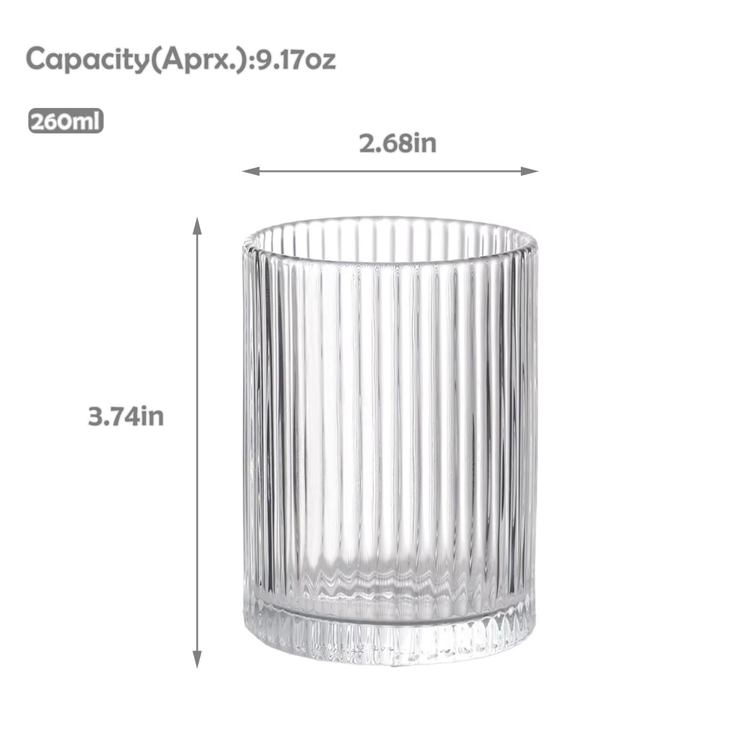 WHJY Ribbed Glassware Highball Glasses Unique Everyday Drinking Glasses Short Glasses Cups Set of 4 for Cocktail, Whiskey, Beer, Juice - 8.8oz 3.7