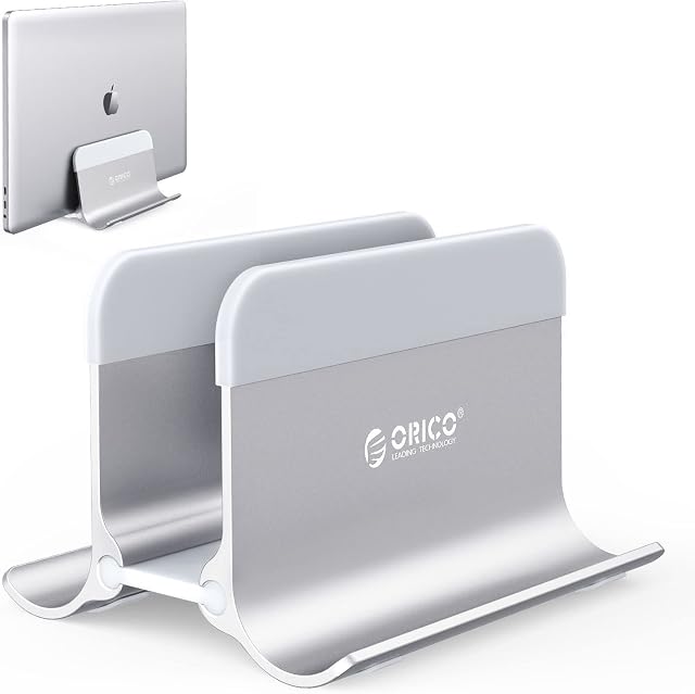 ORICO Vertical Laptop Stand, Adjustable Laptop Holder, Vertical, Aluminium Notebook Holder, Laptop Stand, Space-Saving for MacBook/Surface/Dell/Gaming Laptops, Silver
