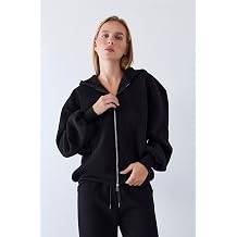 Kad n Oversize Zip Hoodie, Kap onlu, Fermuarl , Kanguru Cep, 3  plik Polar