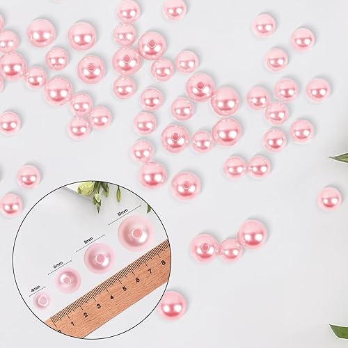 Miniatura 2 de NITOPUPU 2000 cuentas de perlas de 0.157 pulgadas para la fabricación de joyas, cuentas redondas rosas con agujero, cuentas de material ABS para