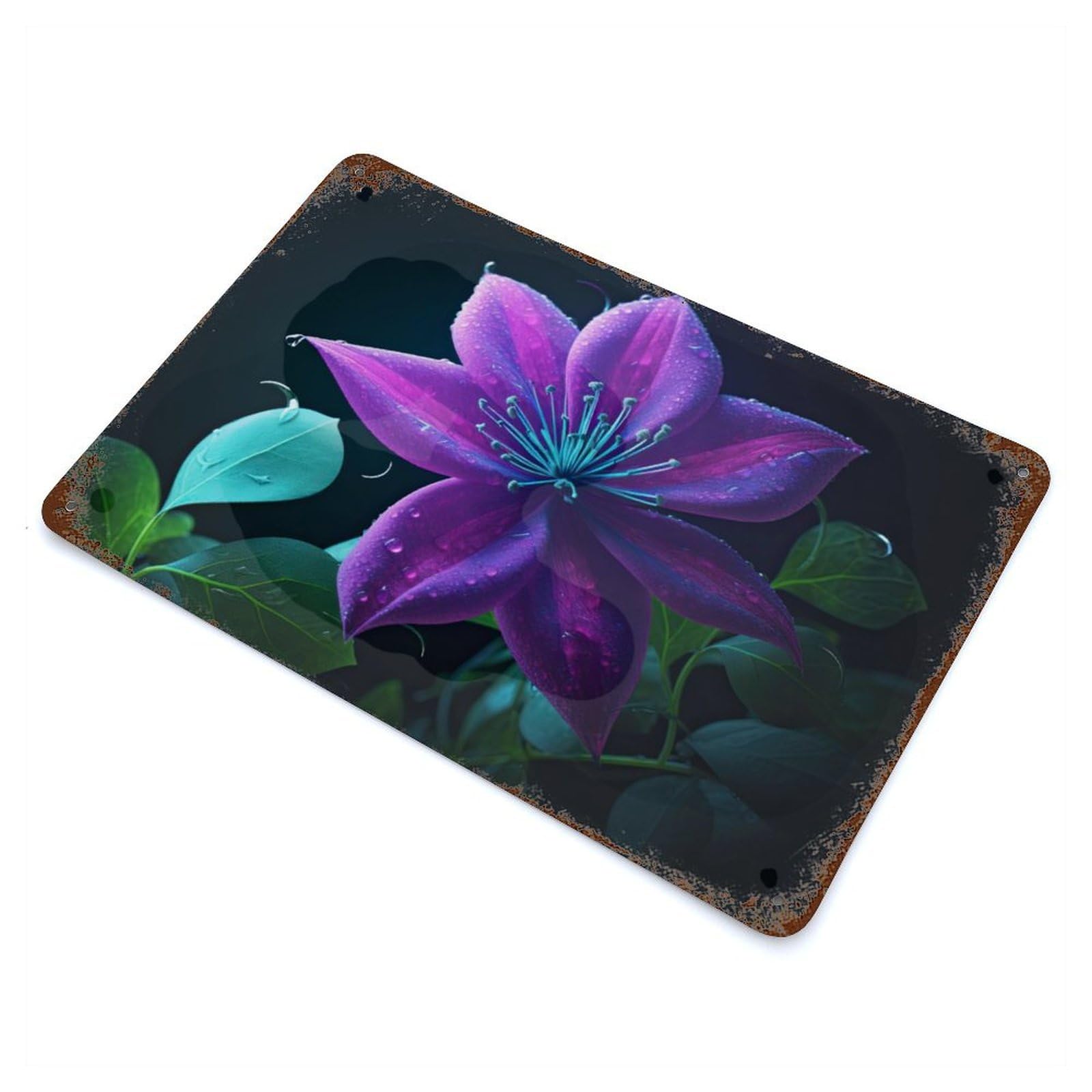 Clematis Flower Rusty Metal Tin Sign 11.8"x7.9", for Basement, Hobby Room And Garage Decor, Retro Wall Decor