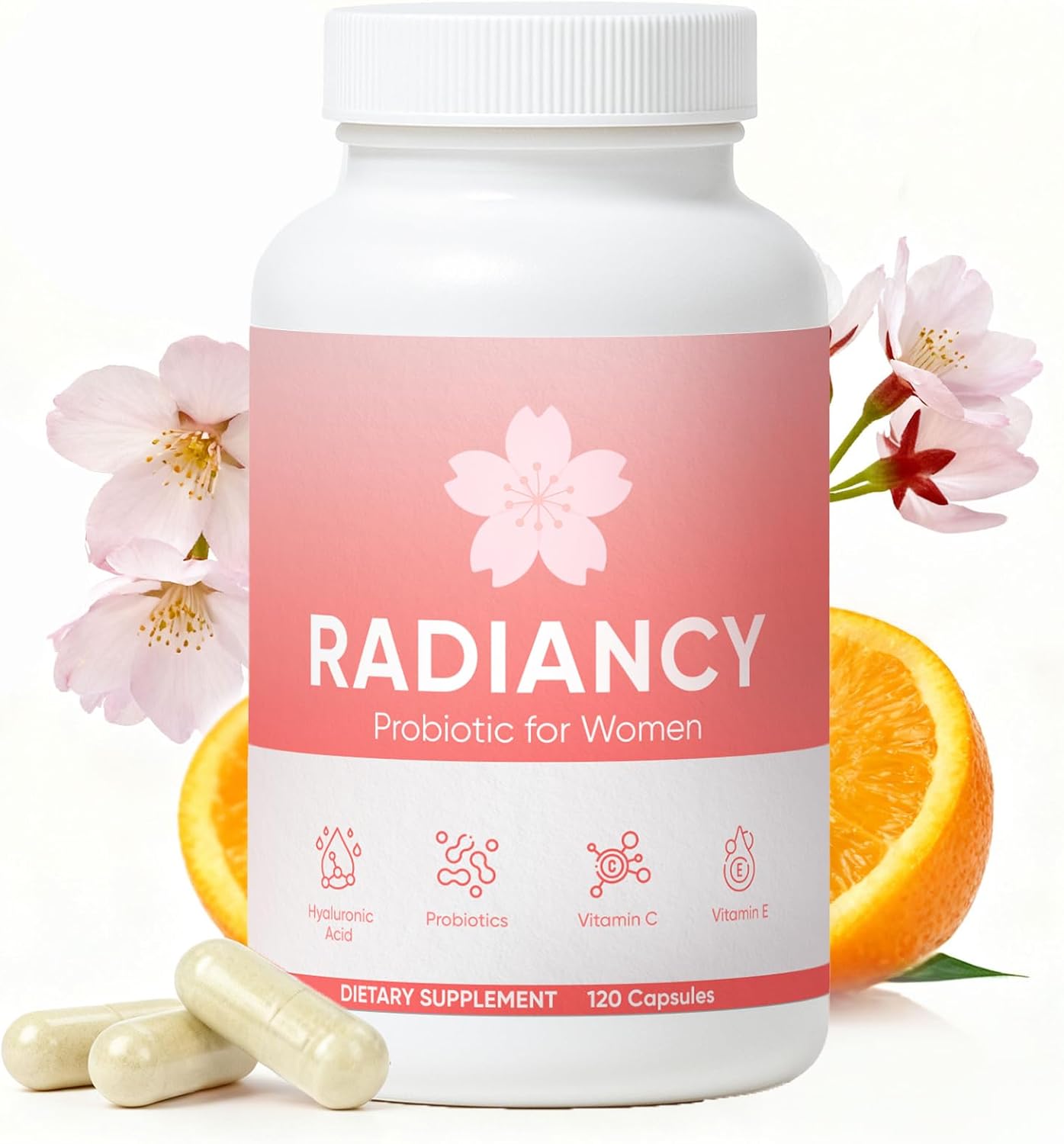 Radiancy Probiotic for Women Vaginal Health - Vaginal Dryness & Ph Balance with Lactobacillus Strains, Cherry Blossom Extract, Hyaluronic Acid, Vitamin C | 120 Count