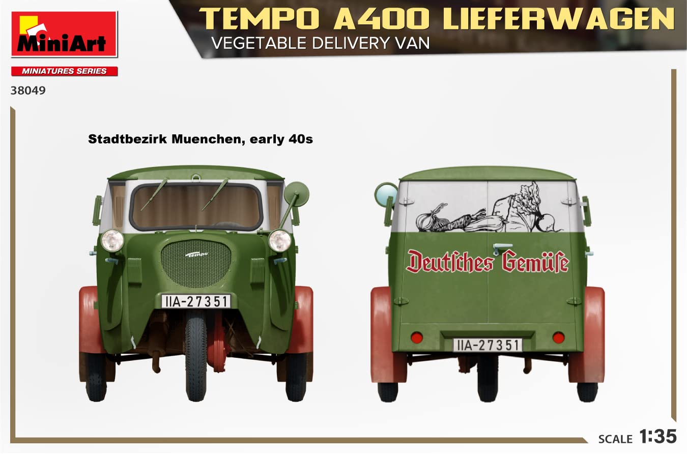 MiniArt MIN38049 1:35-Tempo A400 Lieferwagen, Veg Delivery Van Scale Kit