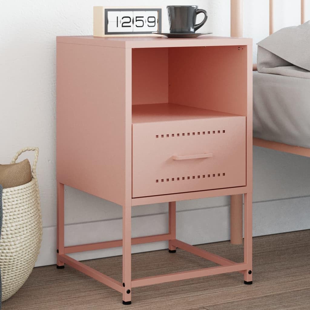 Mesita de noche rosa de acero antirralladuras de 36x39x60,5 cm para evitar manchas