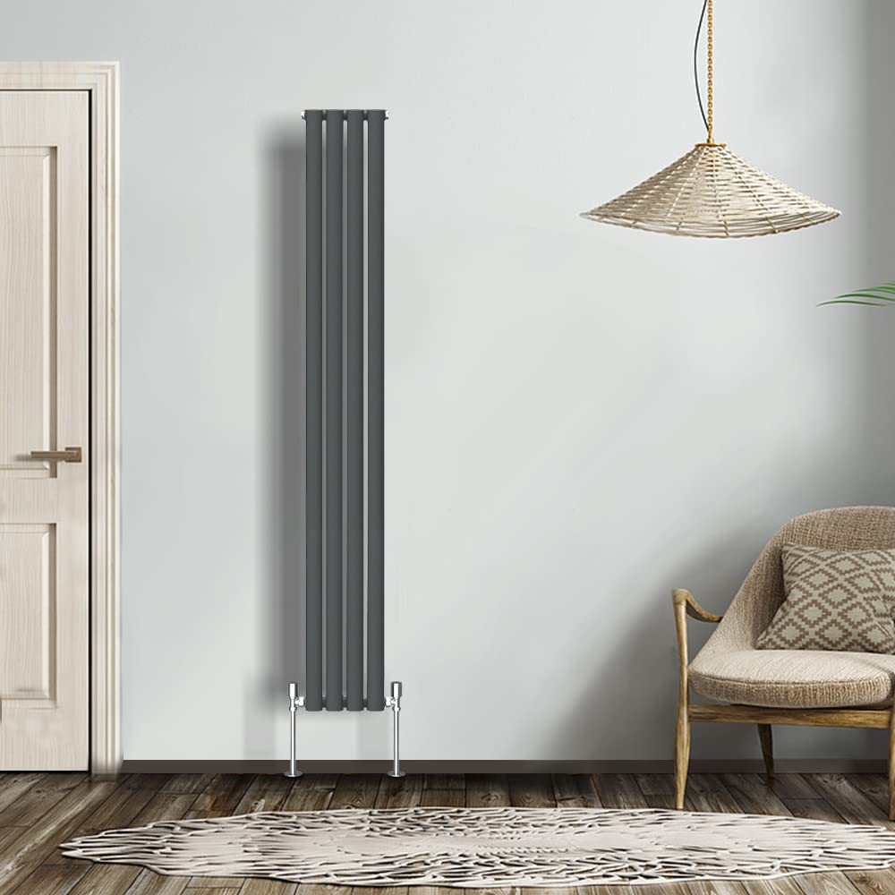 NRG Modern Radiator Anthracite 1800x236mm Single Oval Panel Heater Interior Designer Vertical Bathroom Radiators — image 1