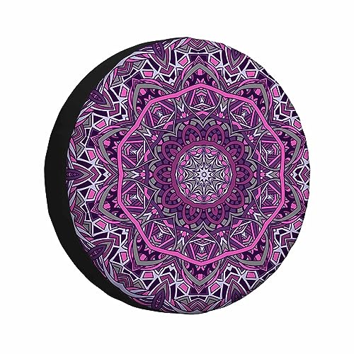 Image of Mandala Spare Tire Cover Vintage Purple Decorative Flower Mystical Stained Glass Weatherproof Universal Wheel Protectors Camper Tire Covers for Trailer Rv Travel(17 inch)