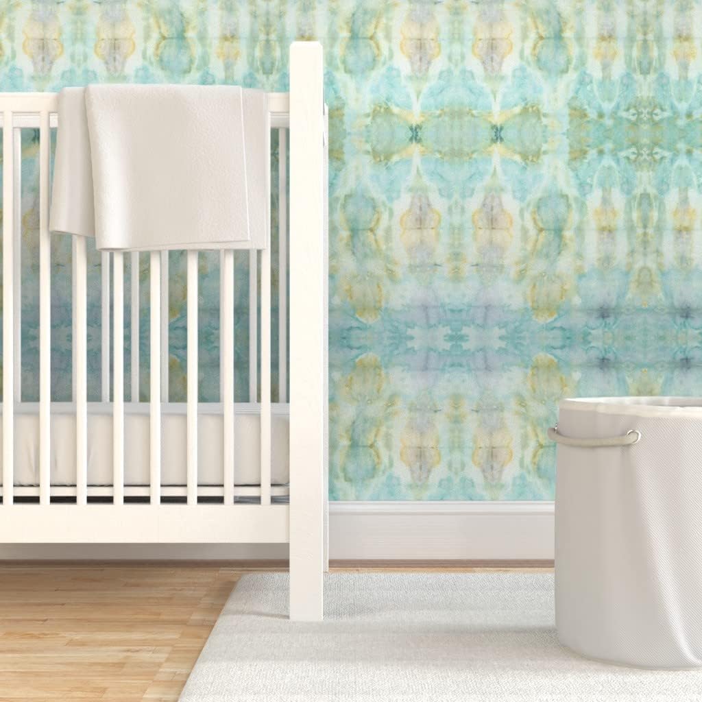 Removable Wallpaper Swatch - Shibori Aqua Watercolor Beach Sea Tie Dye Coastal Nautical Custom Pre-Pasted Wallpaper by Spoonflower