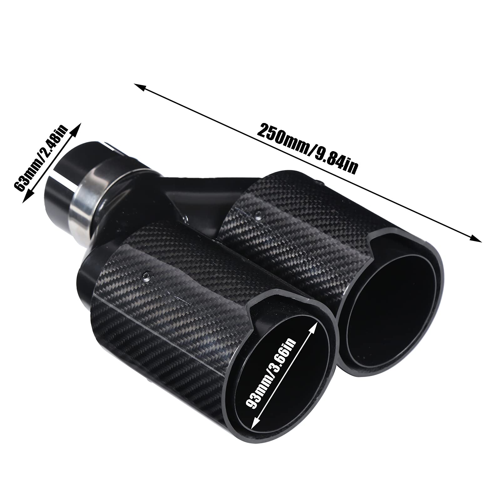 Tip Tuyau D'Échappement de Voiture En Acier Inoxydable 63‑93 Mm En Forme De Y 1‑In‑2‑Out Côté Droit Double Sortie D'Échappement En Fibre De Carbone Noire Pour Performance M