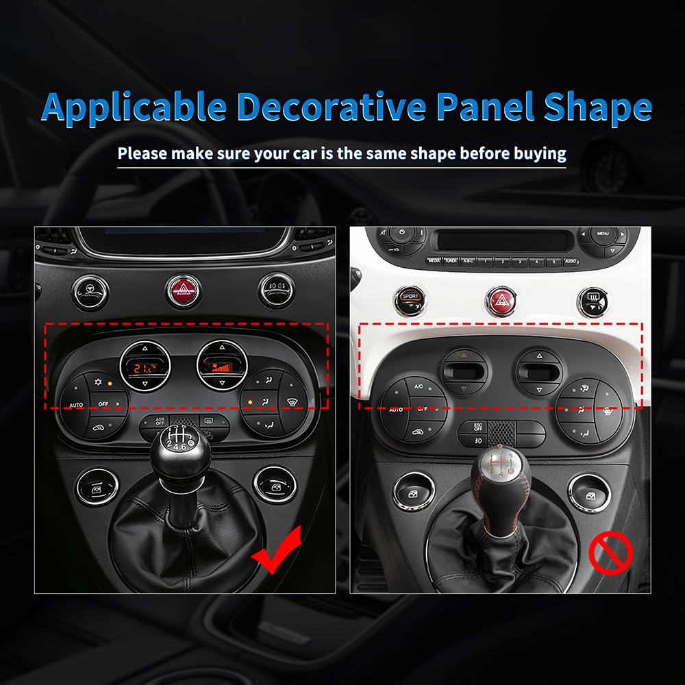 KUNGKIC Per Fiat 500 2008-2023 Abarth 595 2012-2023 Car Central Control AC Panel Pannello di controllo rigido in fibra di carbonio Sticker decorativi accessori interni regalo, nero, stile B