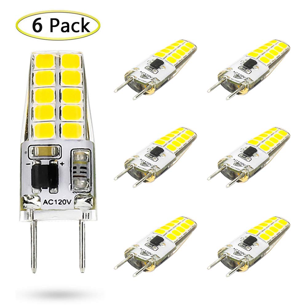 G8 Bulb Mini T4 JCD Type 120V Daylight White 3W Equivalent to Bi-Pin G8 Base Halogen Bulb 20W-25W Dimmable G8 LED Light Bulb 6000K Puck Lights, for Under Cabinet Lighting (6 Pack)