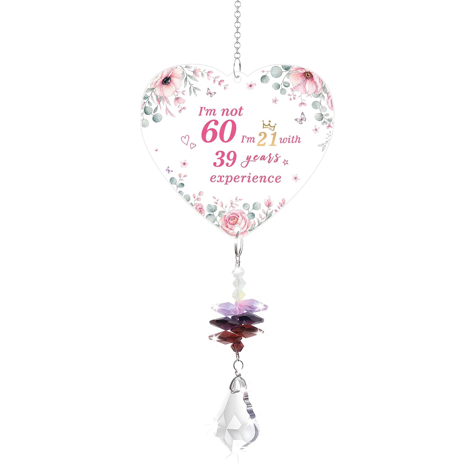 60th Birthday Gifts for Women, Heart Crystal Suncatcher, Unusual 60th Birthday Gifts for Hers, Special 60 Year Old Gifts for Women, Present For Mum Auntie Grandma — image 1