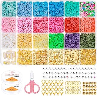 Clay Beads for Bracelets Making Kit ,Selizo 5080 PCS Flat Beads for Jewellery Making with Letter Beads and Spacer Beads , 6mm Heishi Polymer Clay Beads for DIY Jewellery Bracelets Necklace Making