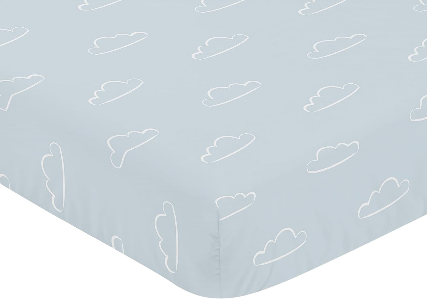 Sweet Jojo Designs Blue Clouds Boy Baby Fitted Crib Sheet for Infant Newborn Nursery Toddler Bed Room Standard Mattress - Slate and White Cloud Sky for Vintage Airplane Aviator Aviation