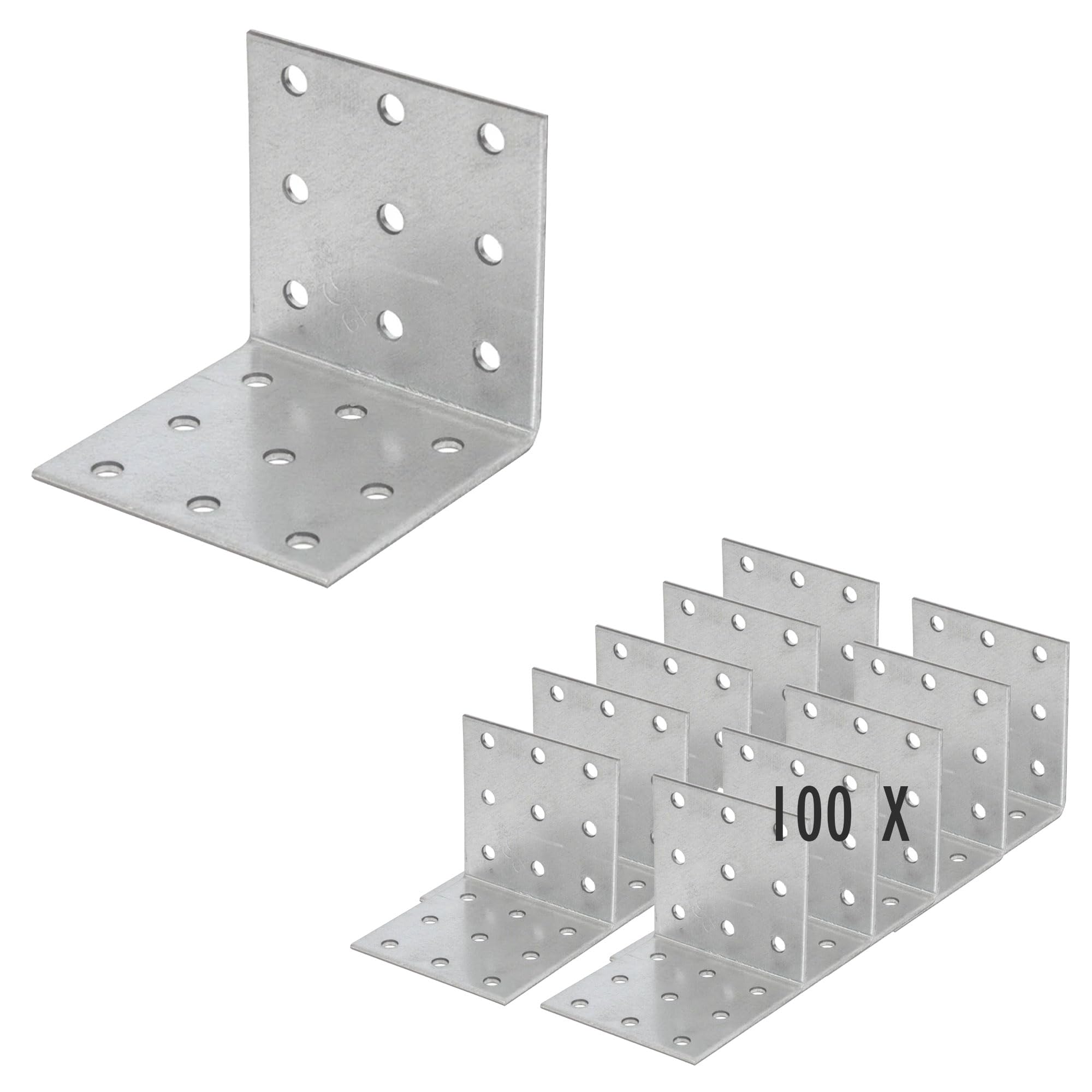 siwitec Lot de 100 équerres perforées en acier galvanisé Sendzimir - 60 x 60 x 60 mm - Connecteurs en bois résistants aux intempéries - Équerre - Plaques perforées