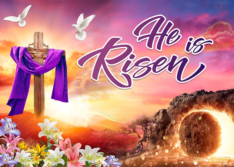 LTLYH 7x5ft Easter Jesus Backdrop He is Risen Banner Background Resurrection Background for Easter Day Celebration Party Decor Banner Photo Props for