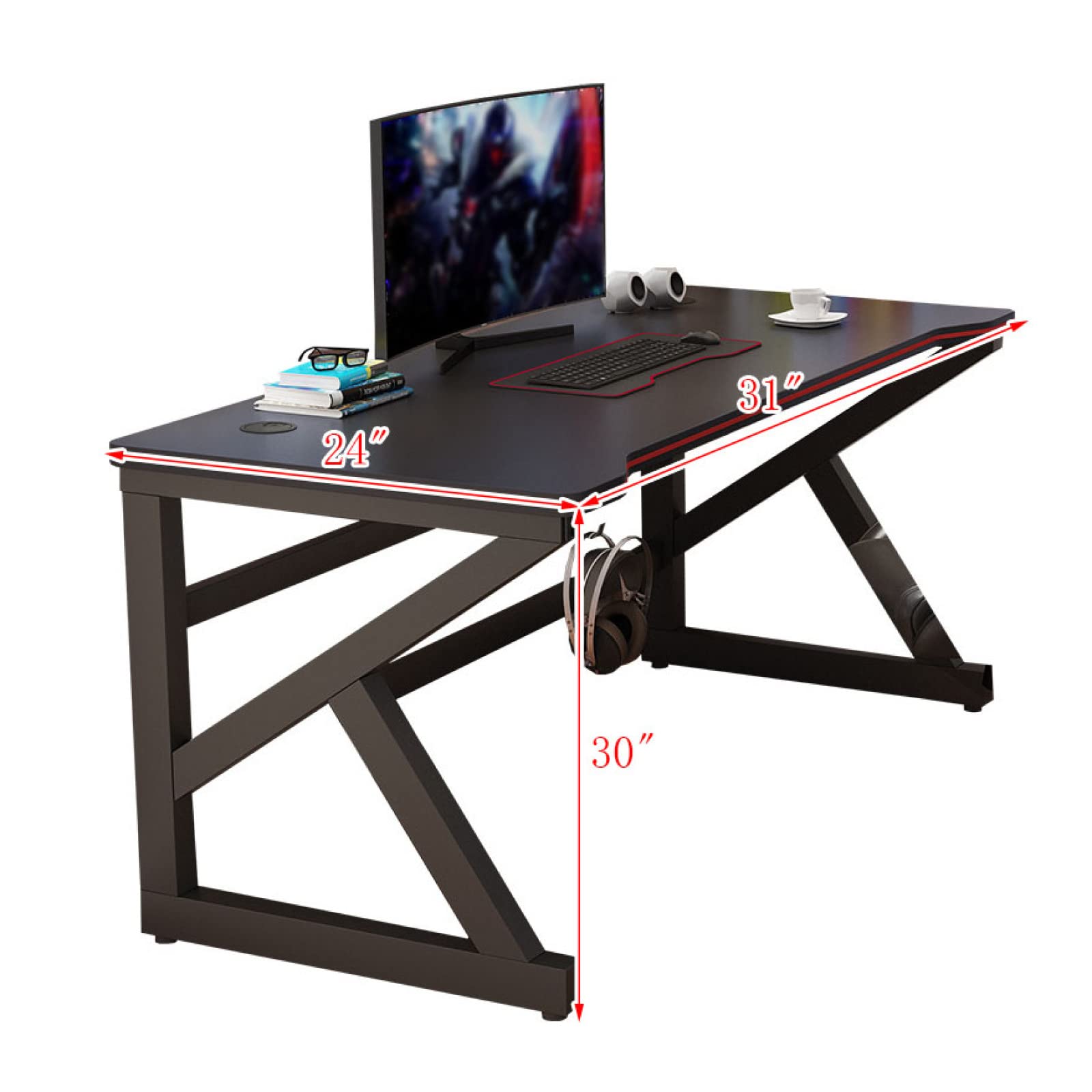 Amazon | ゲーミングデスク、カーボンファイバー表面を備えたK型