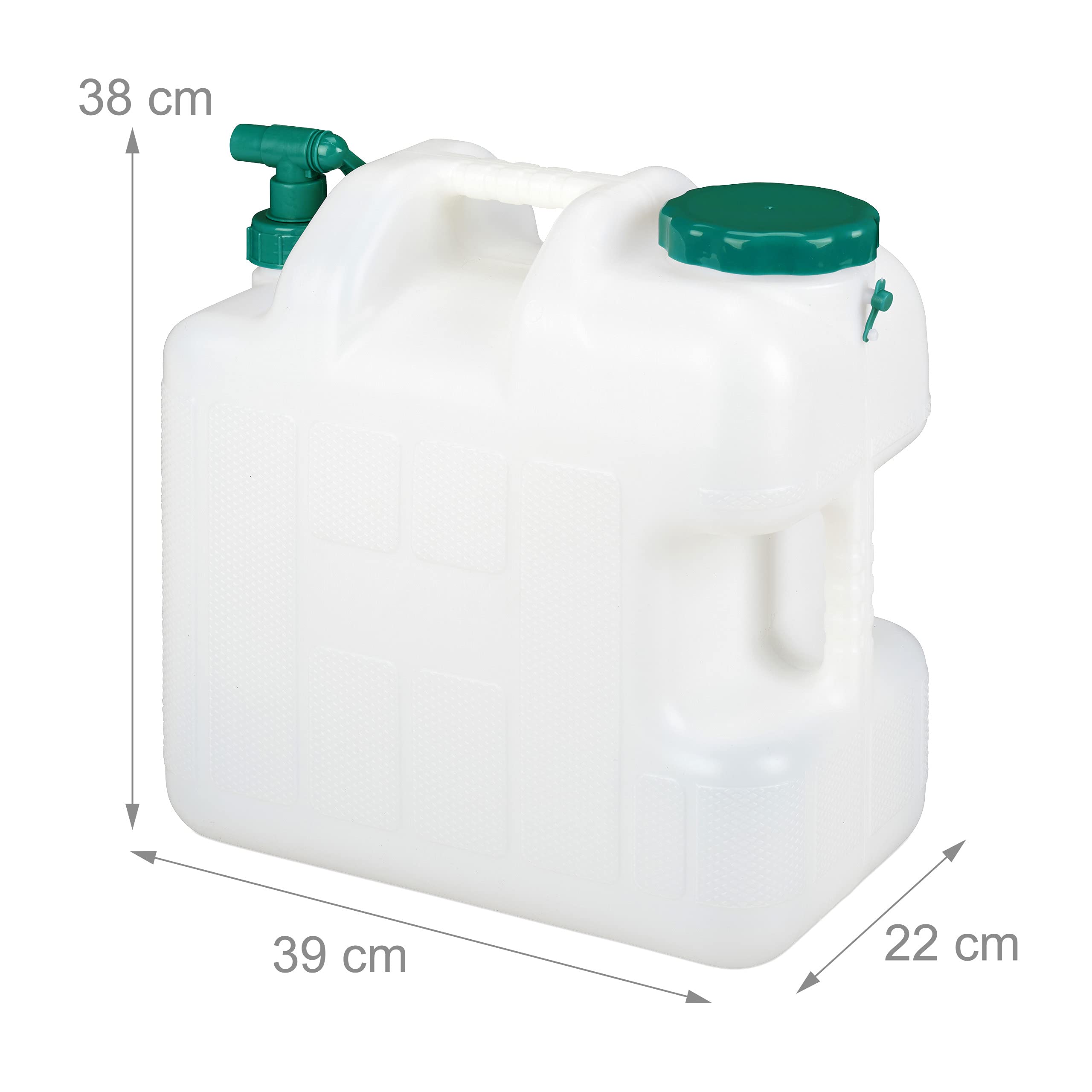 Relaxdays Kanister na wodę z kranem, 25 l, tworzywo sztuczne, bez BPA, pokrywka z szeroką szyjką, uchwyt, kanister kempingowy, biały/zielony