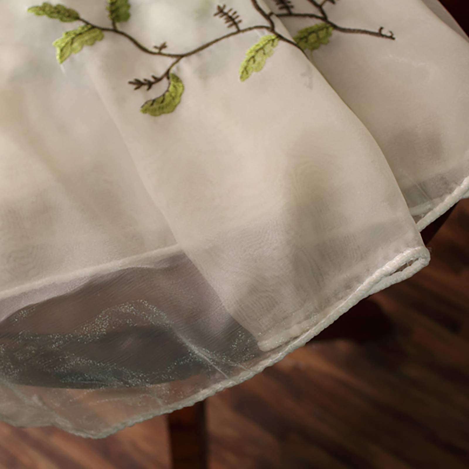 ZZenSmot Style Campagnard Fleur Brodé Rideaux Semi-Transparents,Botanique Feuilles Voile Rideaux pour Domicile Vivant Chambre Décor-A W59*l106inch/1 Panels