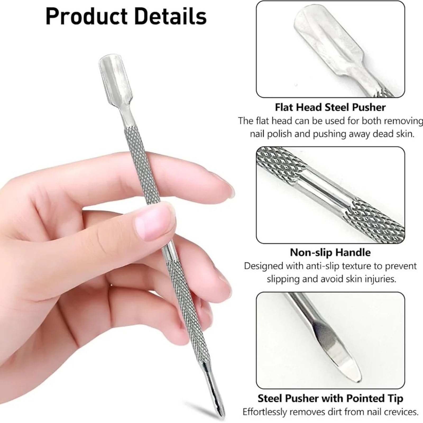 Spingi Cuticole Set spingicuticole bifacciale da 5 pezzi Per Pelle Morta | Strumenti professionali for la cura delle unghie for manicure e pedicure in acciaio inossidabile
