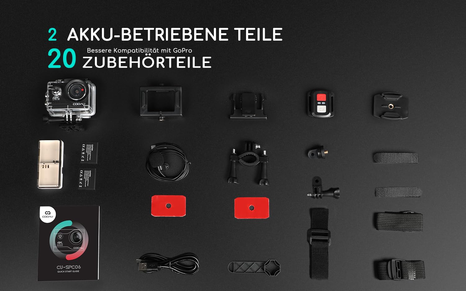 COOAU Camara Deportiva 4K30FPS 20MP WiFi con Micrófono Externo, Gran Angular 170 °, Camara Acuatica Sumergible 40M Impermeable Videocámara de Casco con Control Remoto, 2×1200mAh Baterías, Accesorios