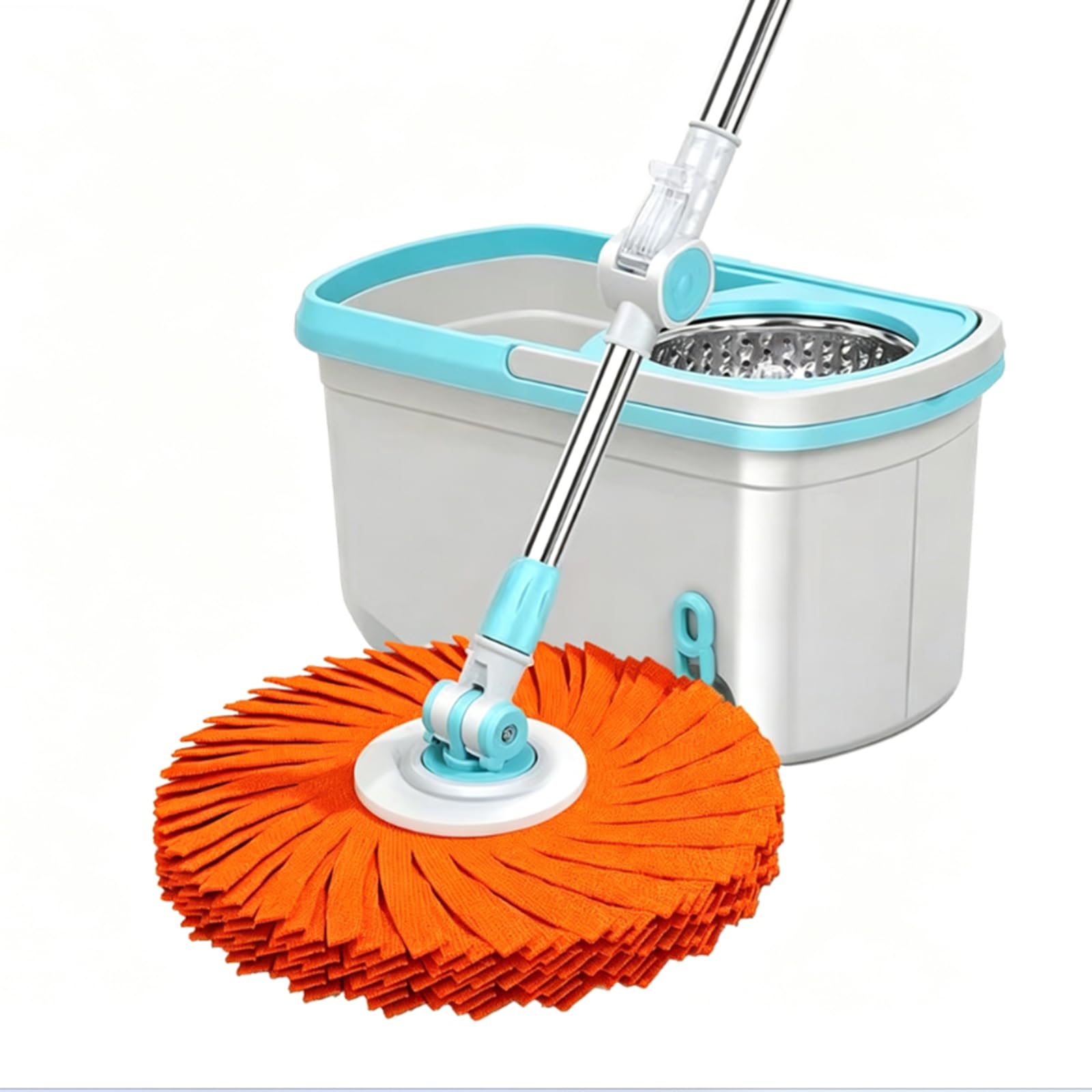 Hhhxkkuo Rotary Mop with Bucket, Wet & Dry Dual-Use Floor Cleaning System – Hands-Free Wringing Flat Mop, Lazy Wringer with 6 Mop Heads