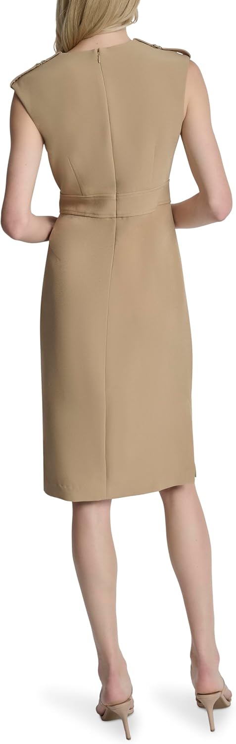 DKNY Women's Sleeveless Jewel Neck Square Ring Trim Midi Dress - Image 4