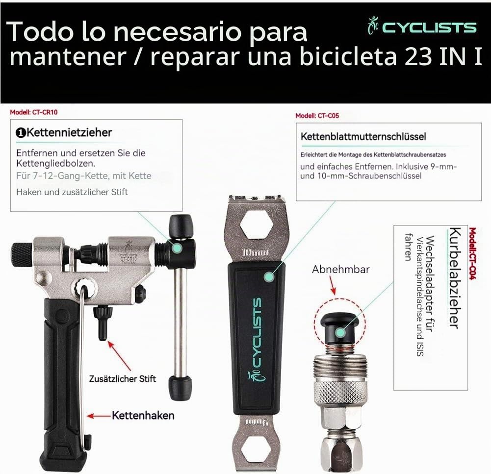cyclists Juego de Herramientas de reparación de Bicicletas, Juego de Herramientas para Bicicleta, Kit de Herramientas de reparación de Cadena de neumáticos de Bicicleta