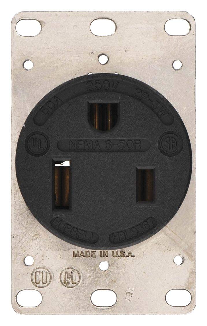 Receptacle, Single, 50A, 6-50R, 250V, Black