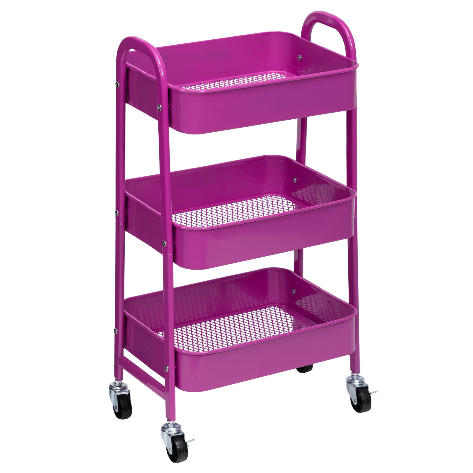 Carrito rodante de metal de 3 niveles con ruedas, estantes versátiles para manualidades de cocina y utilidad, solución de almacenamiento morado oscuro para baño, oficina y hogar