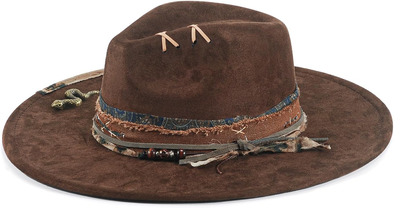 Wide Brim Fedora Hat for Men Women Retro Western Felt Hats