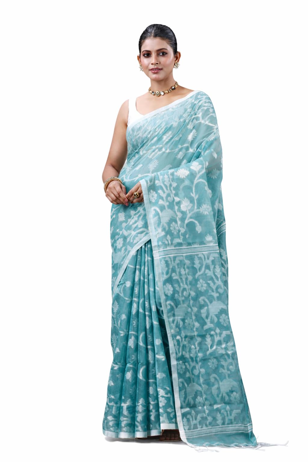 Women's Cotton Muslin Saree | With White Floral Work | Lightweight | 6.25 Meter | With Running Blouse Piece | For Office, Daily & Festive | Elegant Saree-image-20