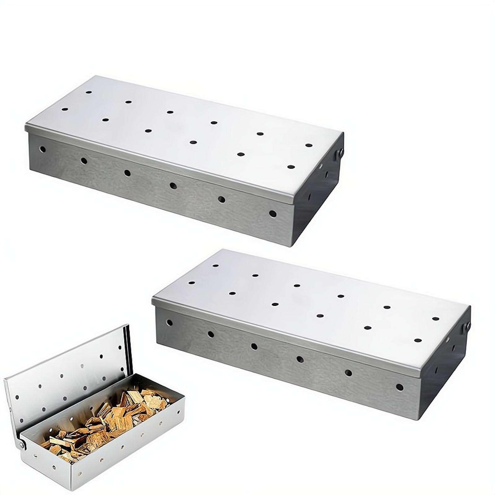 Caja ahumadora para barbacoa con virutas de madera, herramienta de parrilla de acero inoxidable de alta resistencia que infunde sabor a la carne y el pescado, compatible con parrillas de gas, carbón