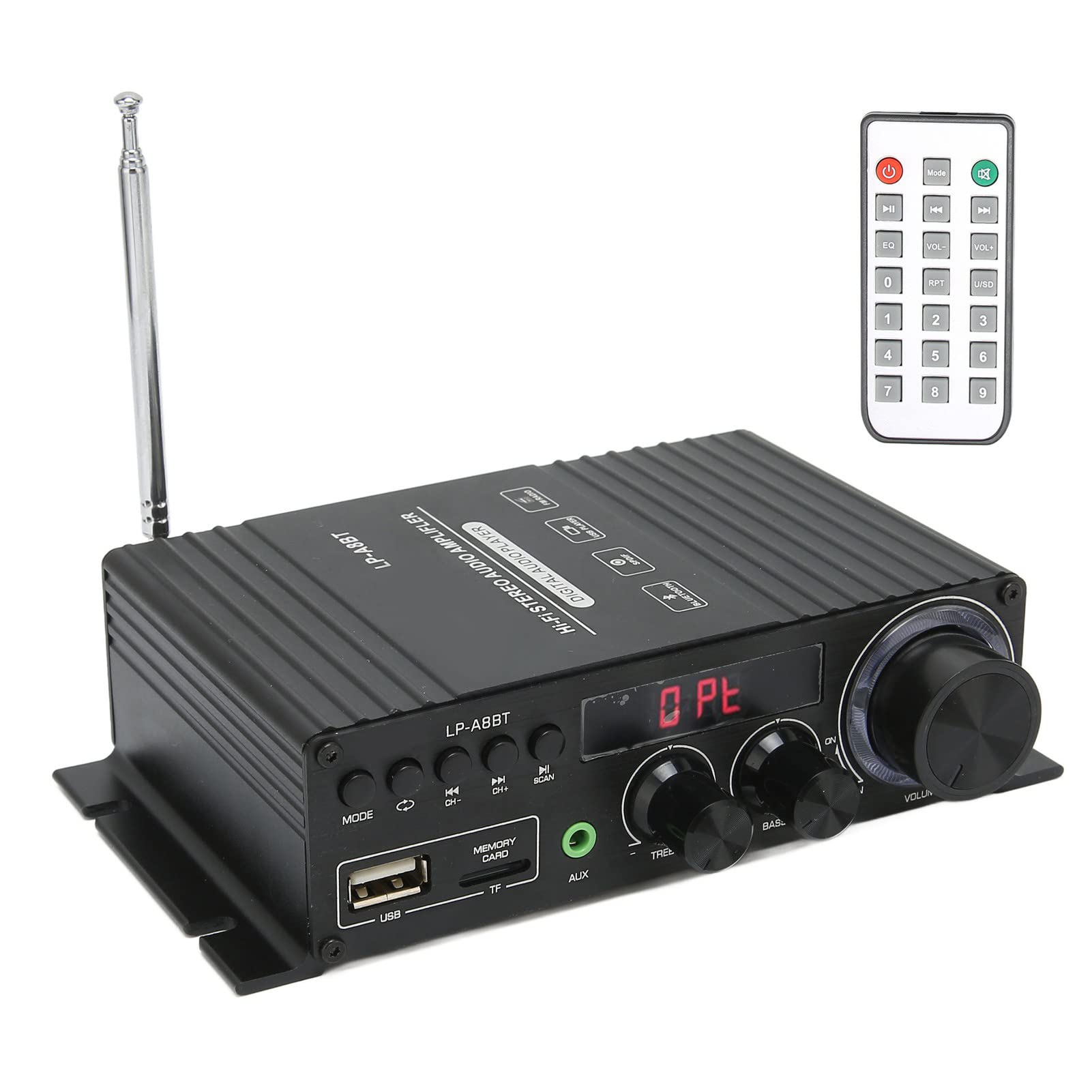 Amplificatore Stereo BT 5.0, Portata Wireless Oltre 40 Piedi, con Display a LED Digitale, Antenna Attrezzata e Telecomando, Ricevitore Stereo da 40 W X 2 per Auto da Casa
