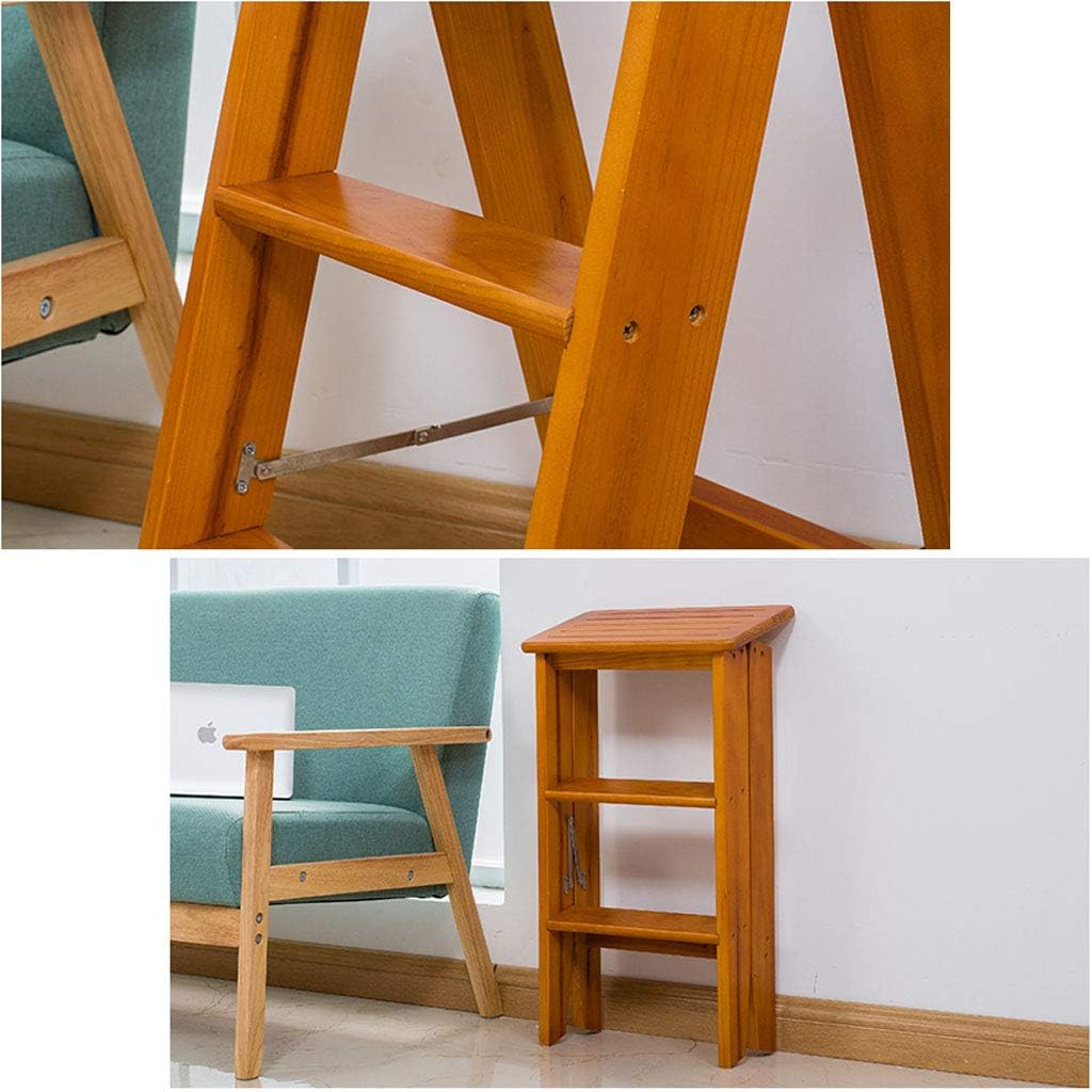 Foldable Ladders Wooden Multi-Purpose Portable Stepladder 3-Step Stair Chair Household Step Stool Lightweight Garden Tools Max Load 150Kg (3 Colors)/3