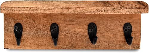 Miniatura 3 de NIRMAN Soporte rústico de madera de acacia para llaves para pared, estante de pared de granja con 4 ganchos para entrada, cocina de granja (10 x 3.5