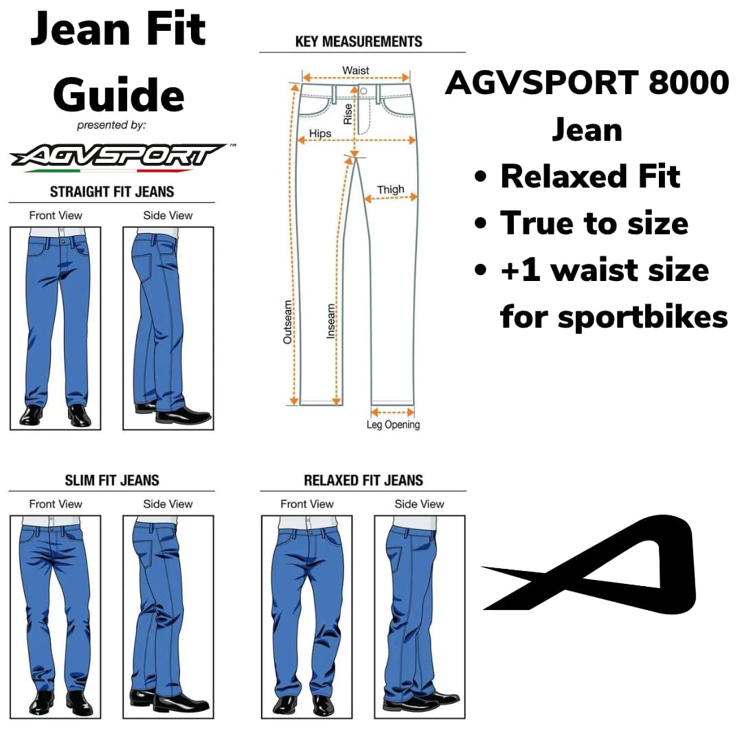AGVSPORT Motorcycle 8000 Jean Mens CE Armor Mil-Spec Protection Relaxed Fit Contains 40% Dupont Kevlar, Light Blue - 38x34