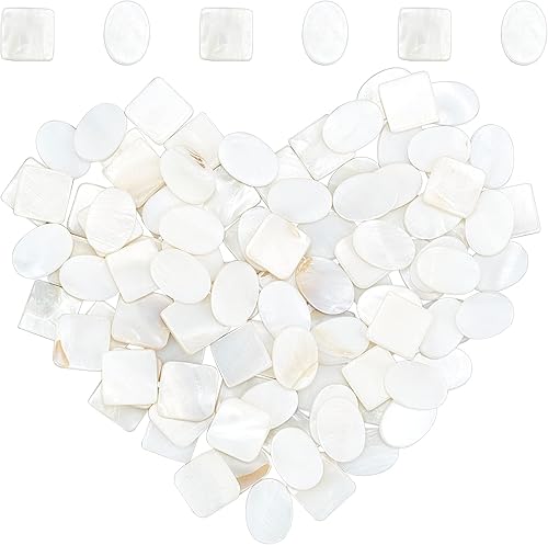 Miniatura 1 de GORGECRAFT 2 estilos, 100 piezas de azulejos de mosaico de nácar a granel, azulejos de concha natural, cuadrados blancos, redondos de nácar para