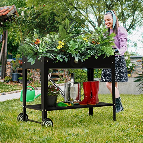 Rankok Raised Garden Bed With The Drainage Hole Outdoor Moveable Elevated Planter Box On Wheels For Flowers, Vegetables, Herbs Potted Plants #TOP6