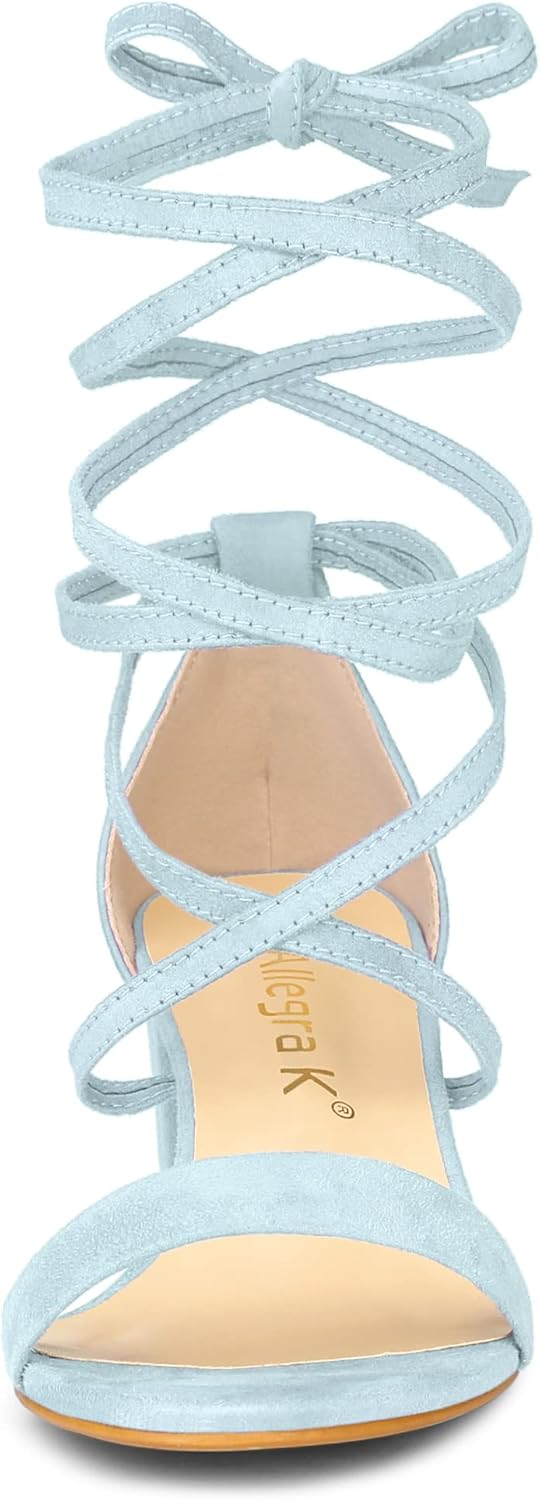 Allegra K Women's Lace Up Mid Chunky Heeled Sky Blue Sandals 7.5 M US - Image 2
